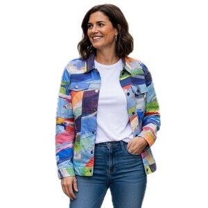 Claire Desjardins Jacket artsy colorful brushstrokes wearable art 1X NWOT